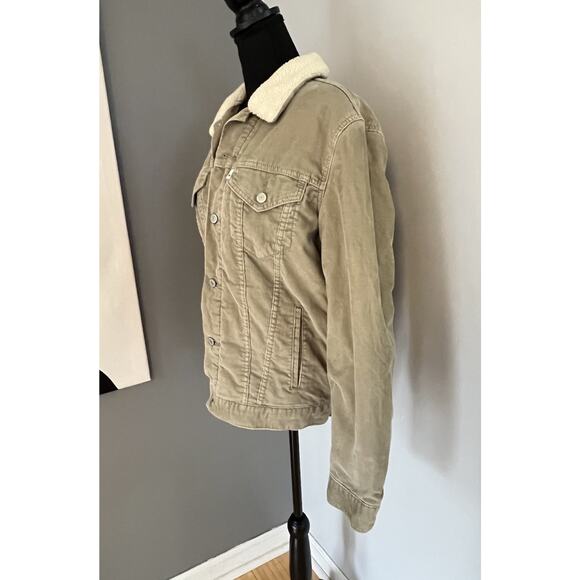 Levi's Womens Trucker Jacket Corduroy Sherpa Lined Tan Khaki Size Medium - Picture 3 of 13